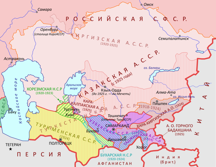 Карта средней Азии 1925 году
