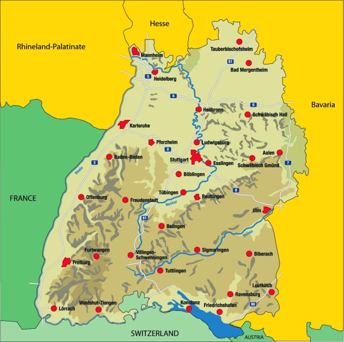 Карта земли Baden Wurttemberg Германия