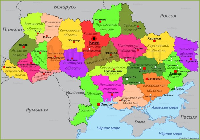 Карта Украины с областями