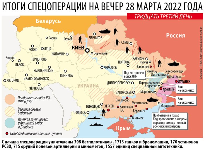 Карта боевых действий на Украине март 2022г