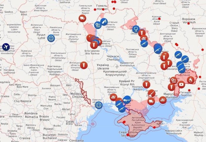 Карта Украины с областями боевых действий