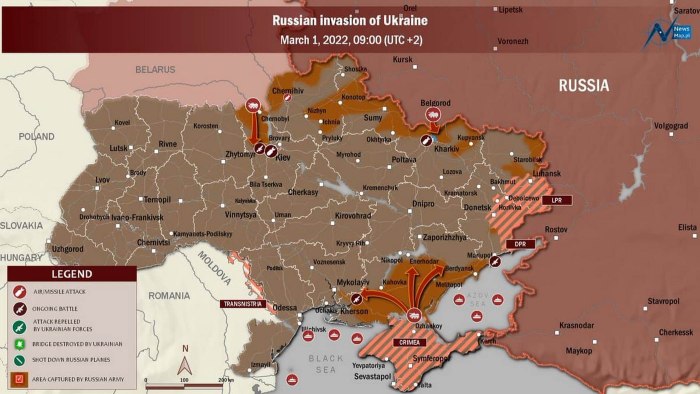Первый день войны на Украине карта