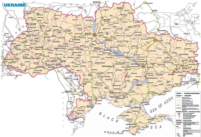 Карта Украины с автомобильными дорогами подробная