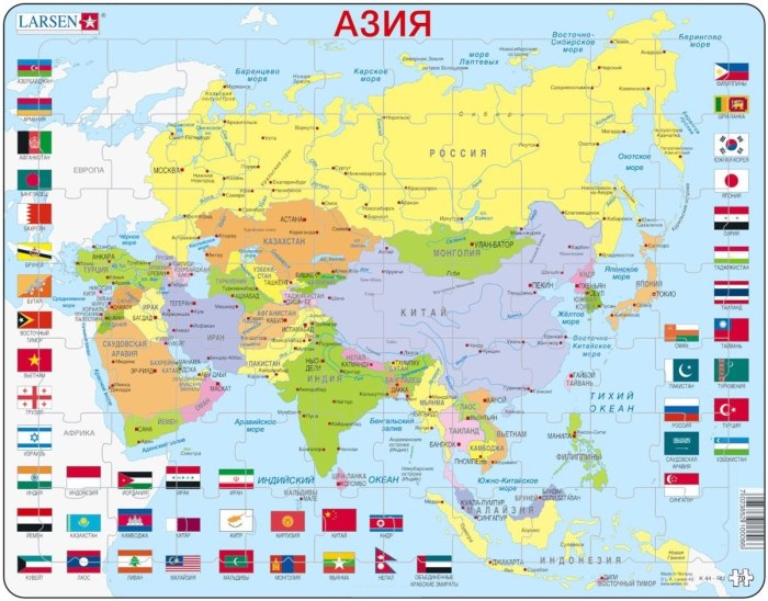 Политическая карта зарубежной Азии со странами и столицами