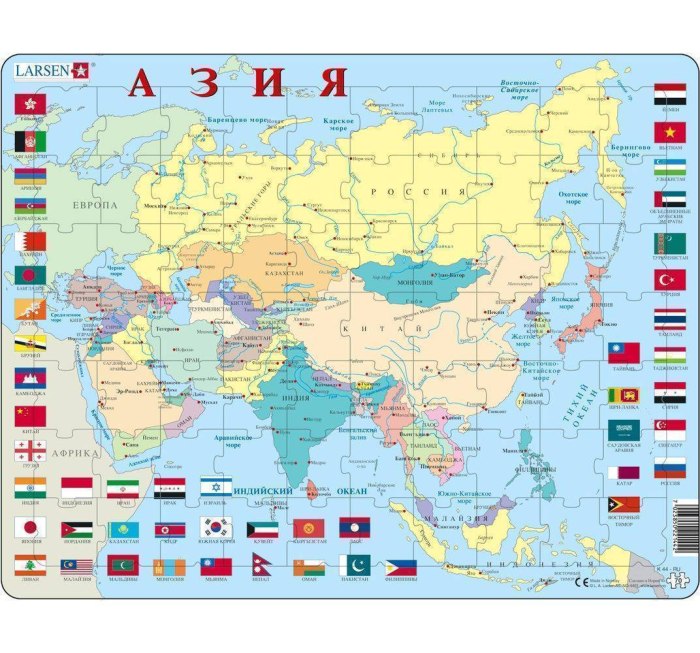 Политическая карта Азии со странами крупно на русском