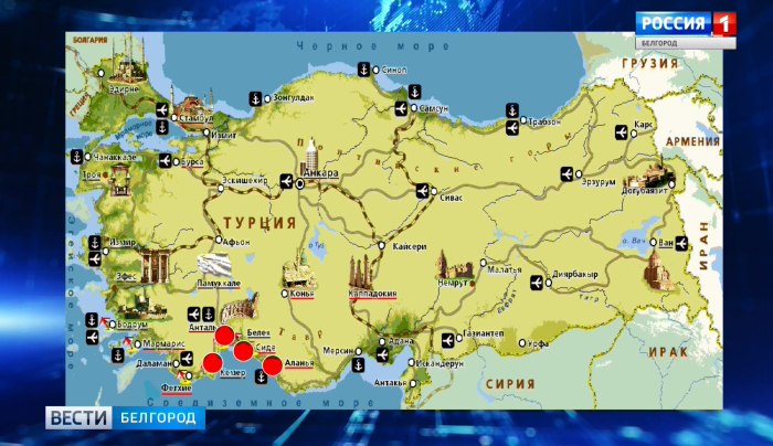 Карта Турции с курортами и достопримечательностями