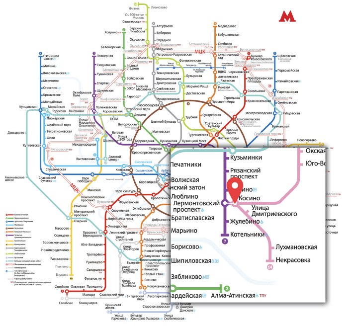 Метро Косино на карте Москвы